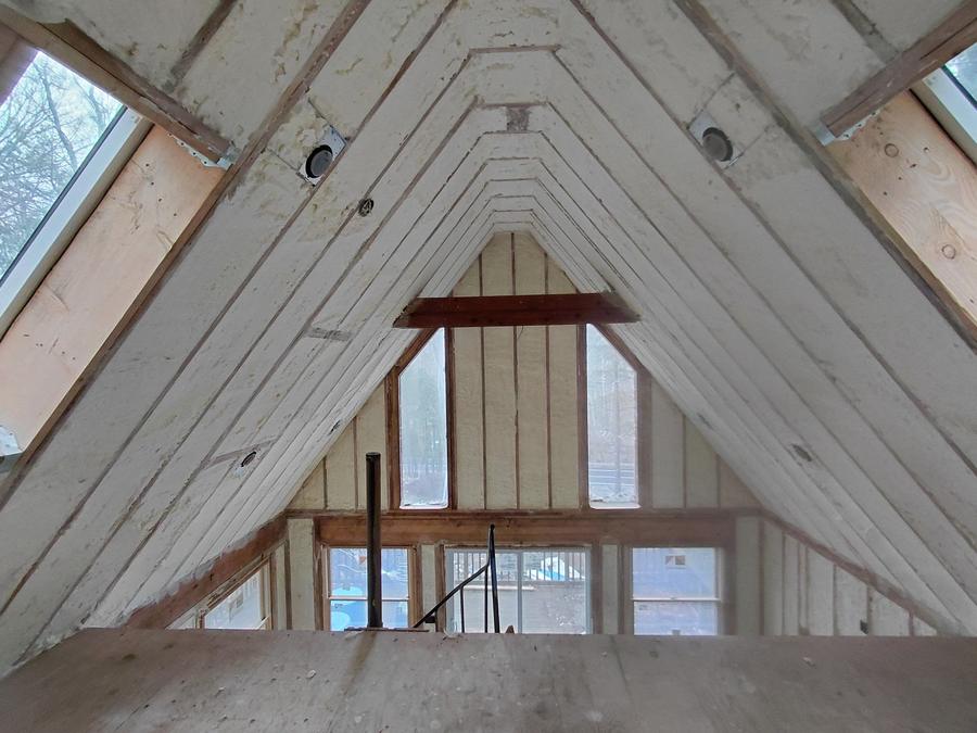 Foamed cathedral ceiling rising to the gable peak, Oxford, CT