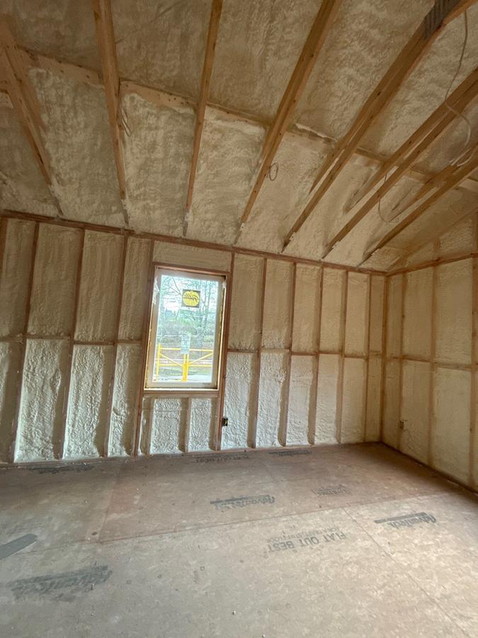 Spray foam filling the sloped ceiling and wall cavities, Kingston, NY