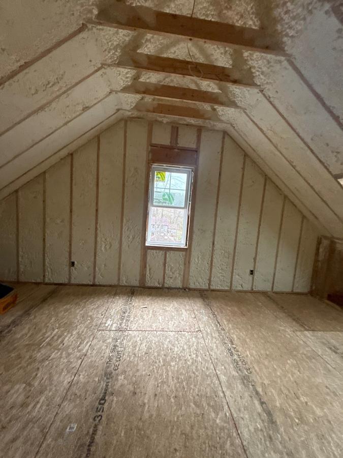 Foamed gable wall and roof rafters in an attic, Sprague, CT