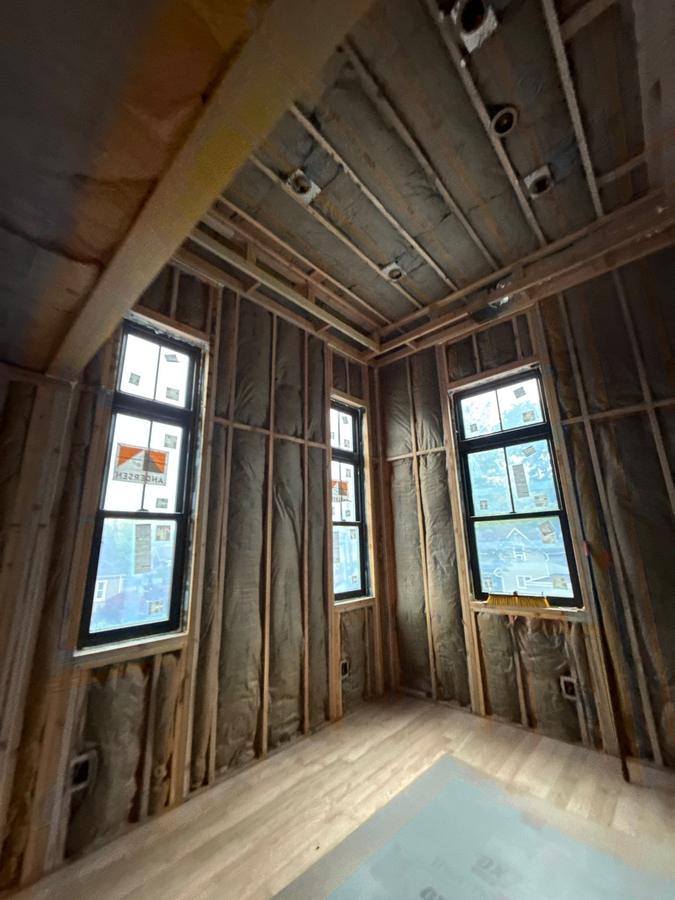 Batt-insulated corner walls and ceiling around three windows, Millburn, NJ