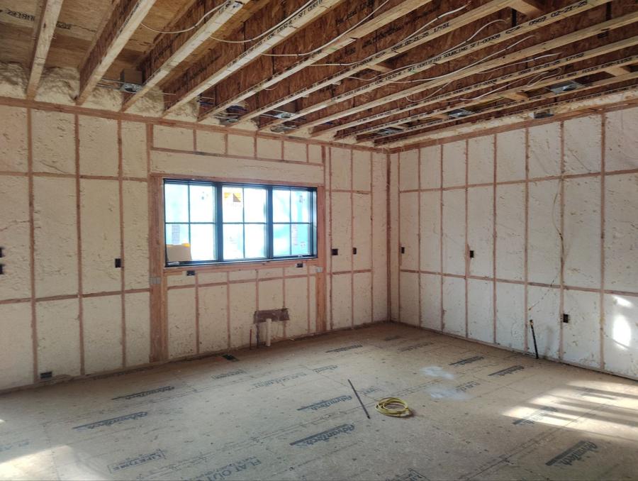 Spray foam across two walls of a framed room, Weston, CT