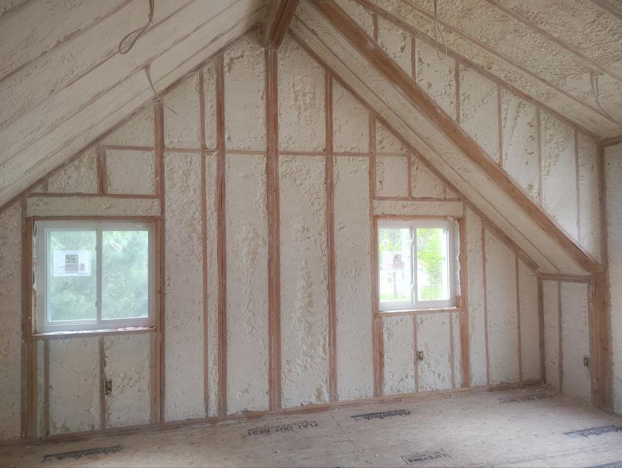 Spray foam on a gable wall and sloped ceiling, Stanfordville, NY