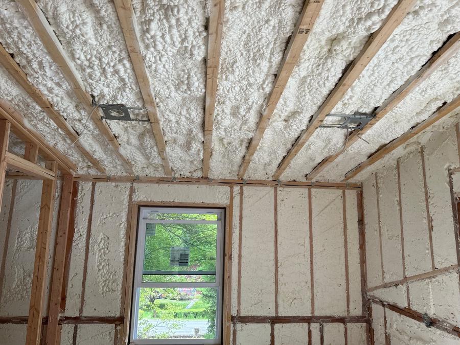 Foam-insulated ceiling and walls around a window, Mahopac, NY
