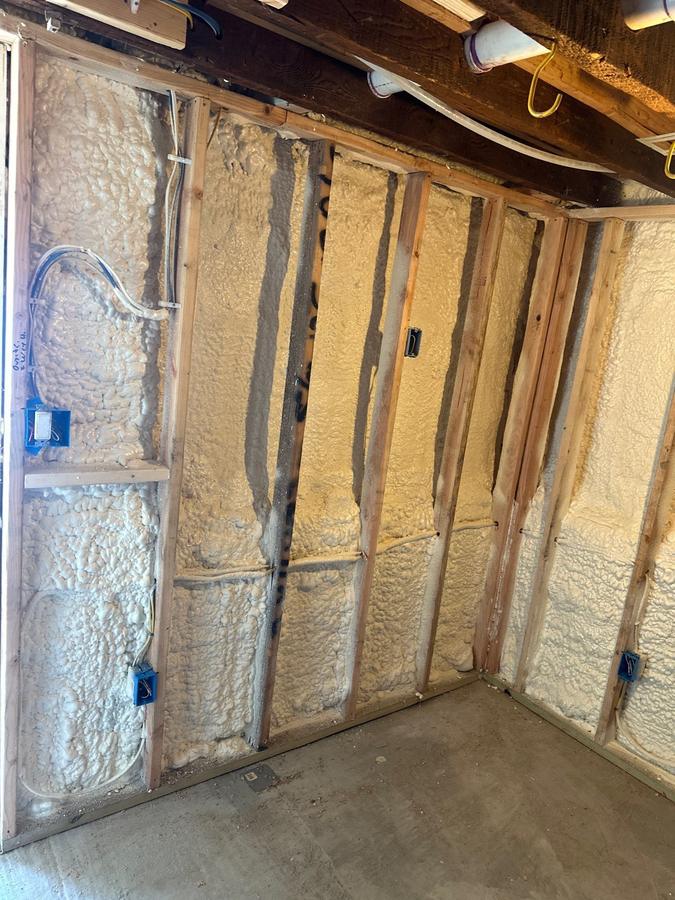 Close view of foam-filled basement wall cavities, Briarcliff Manor, NY