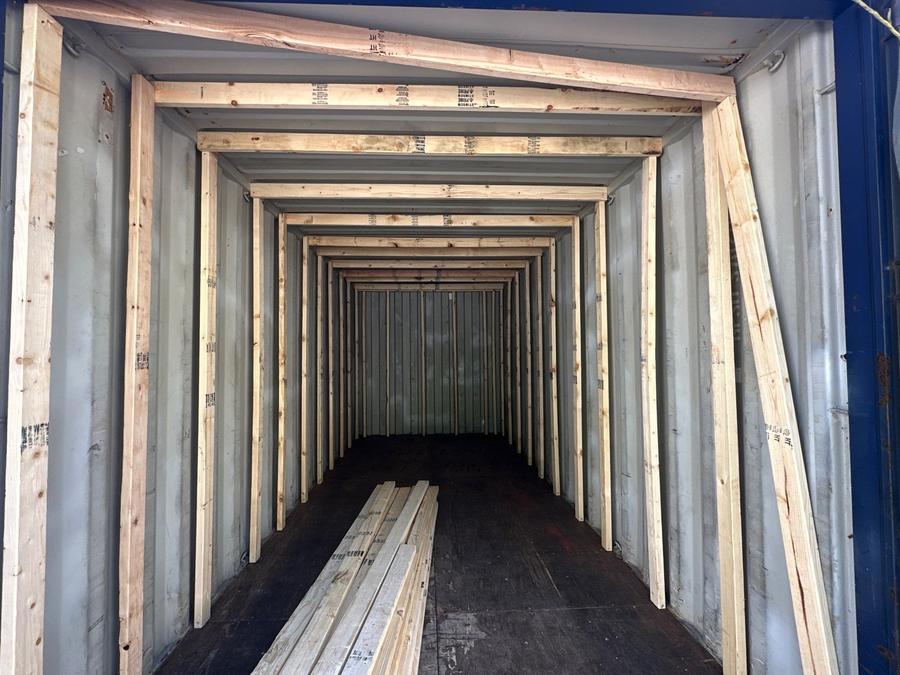 Before: wood framing installed inside the bare container, New City, NY