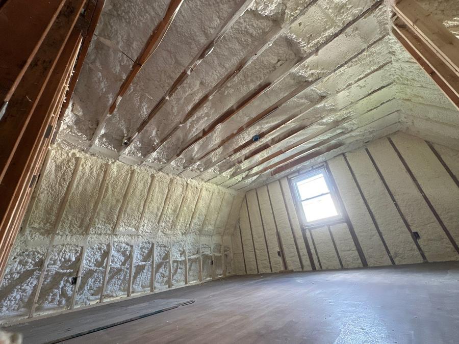 Open-cell foam across the sloped rafters and knee walls, New Britain, CT