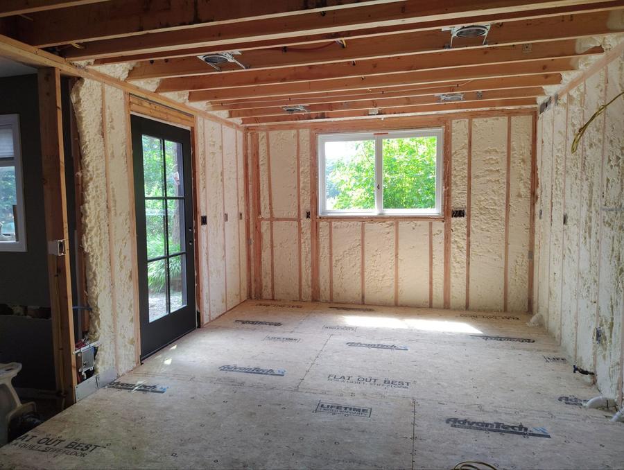 Open-cell foam sprayed into every wall cavity of a framed room, Avon, CT