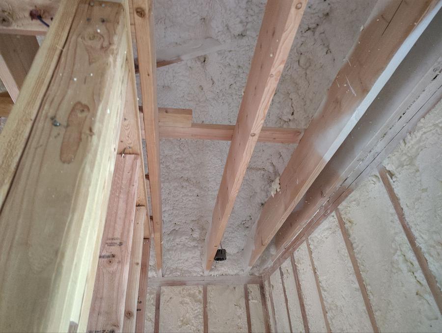 Spray foam covering the ceiling between the rafters, Avon, CT