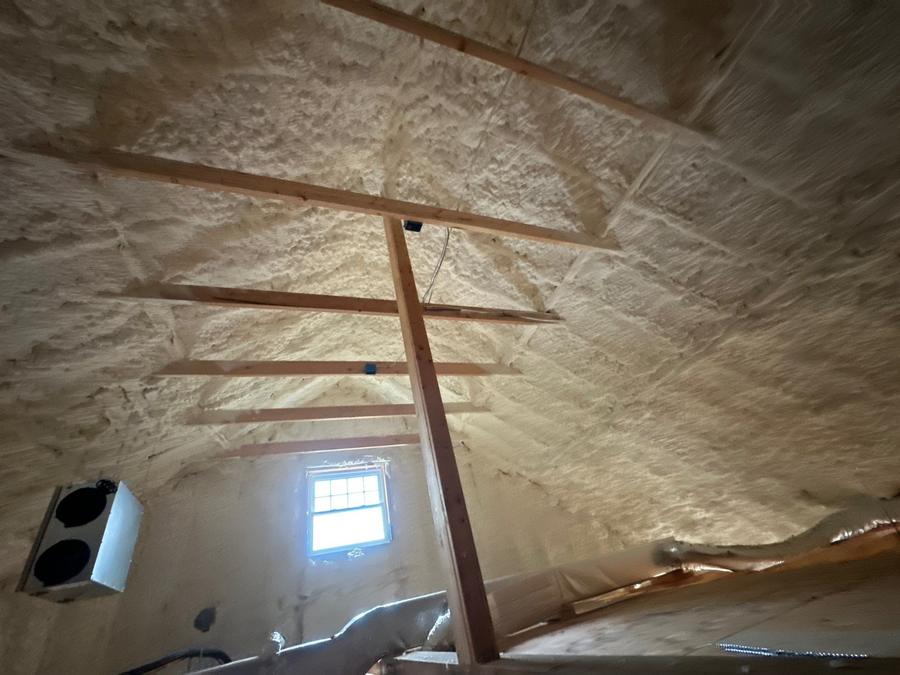 Attic roof deck fully covered in open-cell spray foam, Tarrytown, NY