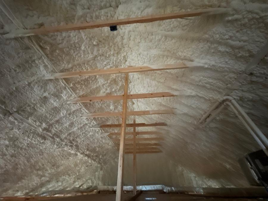 Spray foam across the attic roof deck along the ridge, Tarrytown, NY