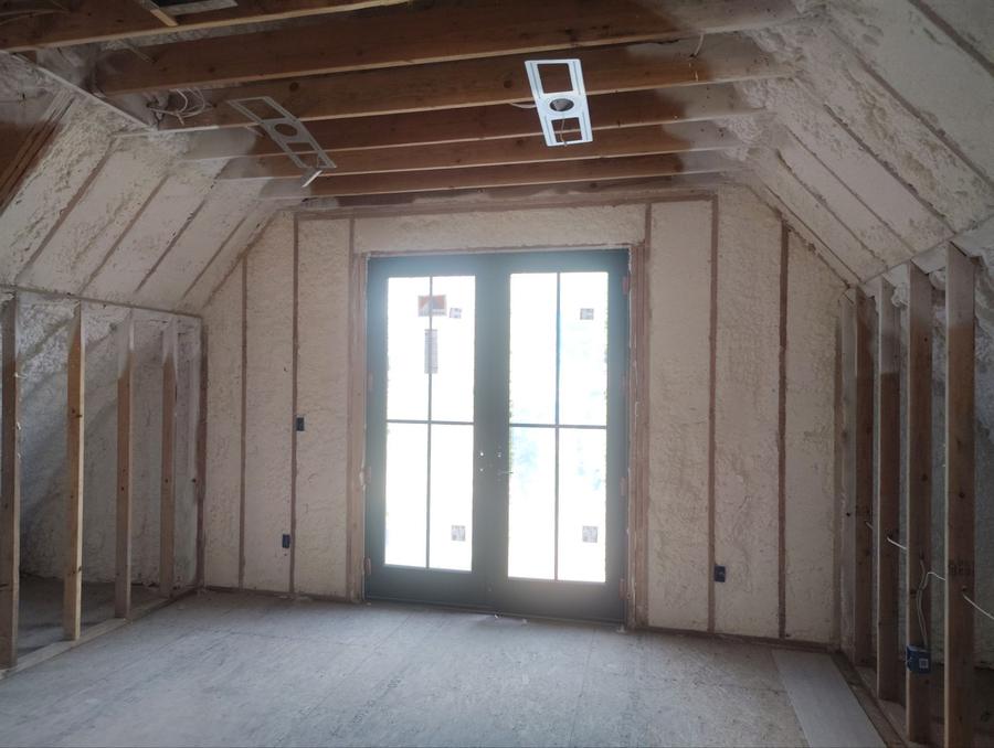 Spray foam on the sloped ceilings and walls of an upper room, Yorktown Heights, NY