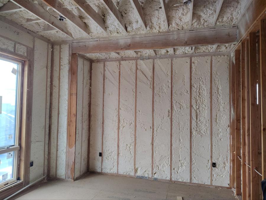 Foamed walls and ceiling in a framed room, Fort Lee, NJ
