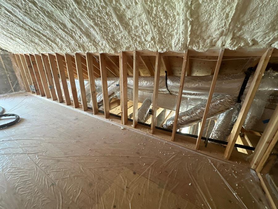 Spray foam on the roof deck above the attic knee wall, Berkeley Township, NJ