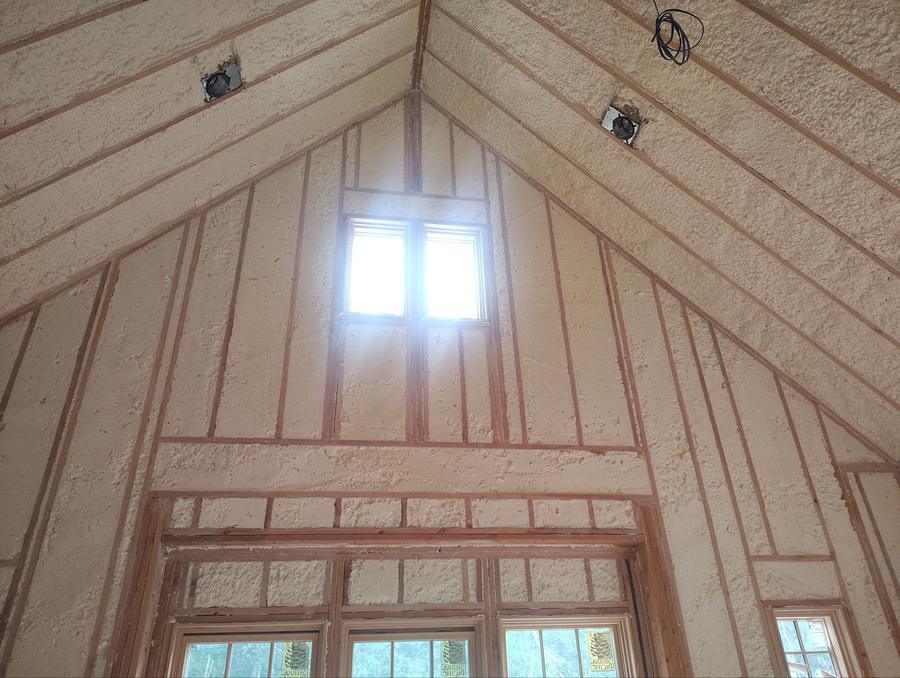 Spray foam on the vaulted ceiling and gable wall, Cornwall, CT