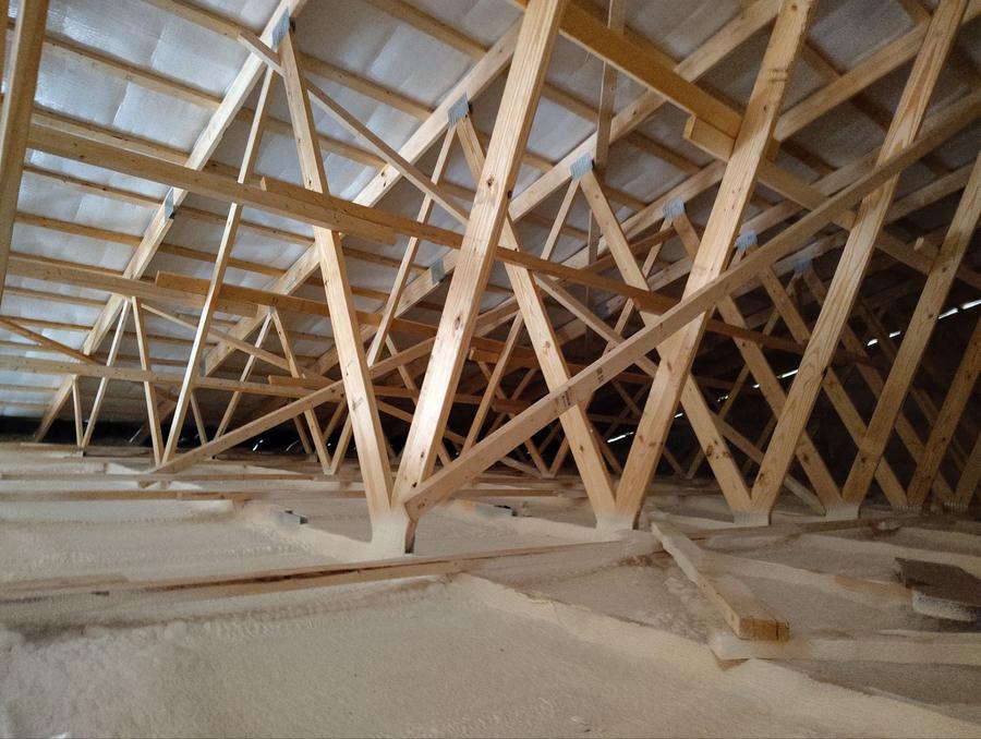 Foam covering the ceiling beneath the roof trusses, East Hampton, CT