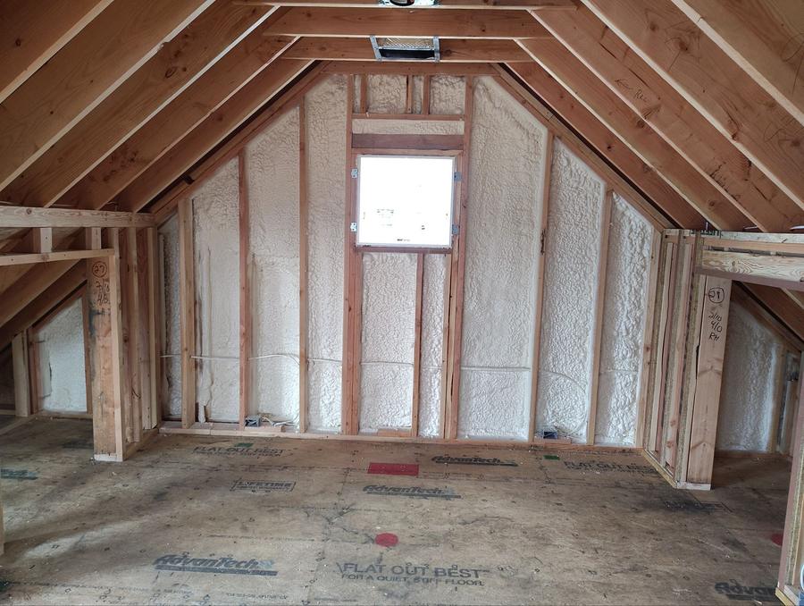 Foamed gable-end wall in an upper-floor room, Old Saybrook, CT