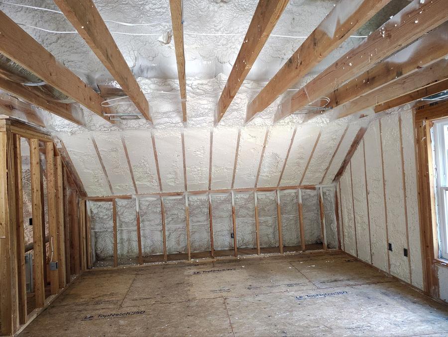 Spray foam between the rafters and on the knee walls, Brookfield, CT