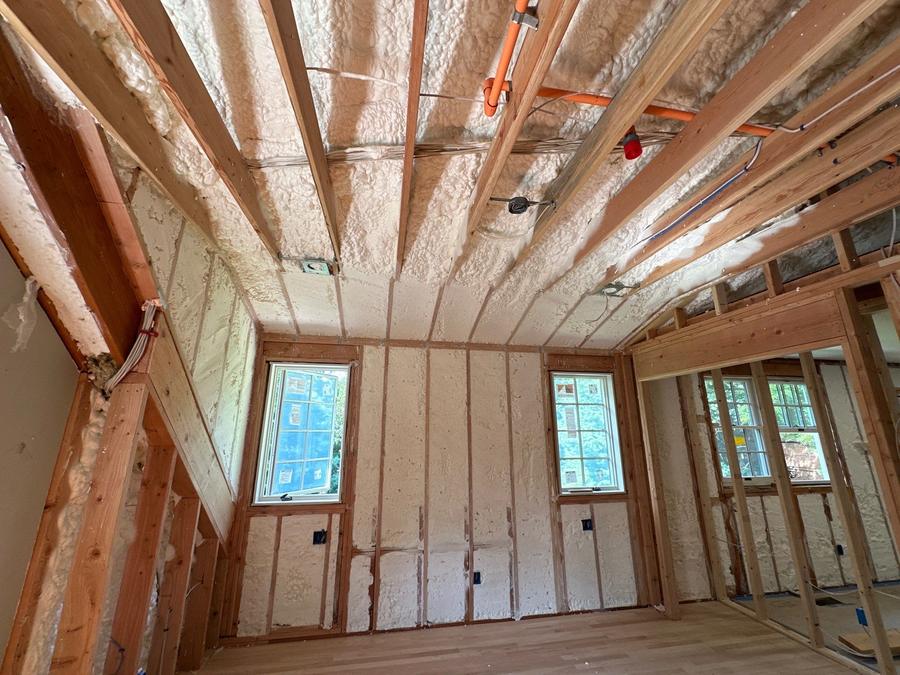 Spray foam between the sloped rafters and in the walls, Irvington, NY