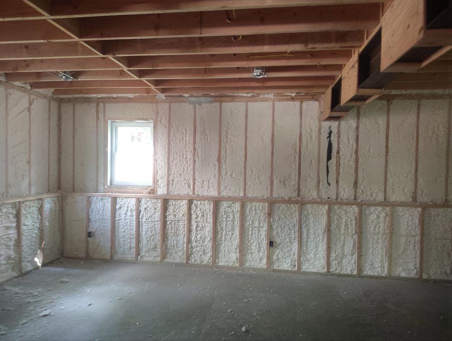 Spray foam on the lower-level walls between the studs, Patterson, NY
