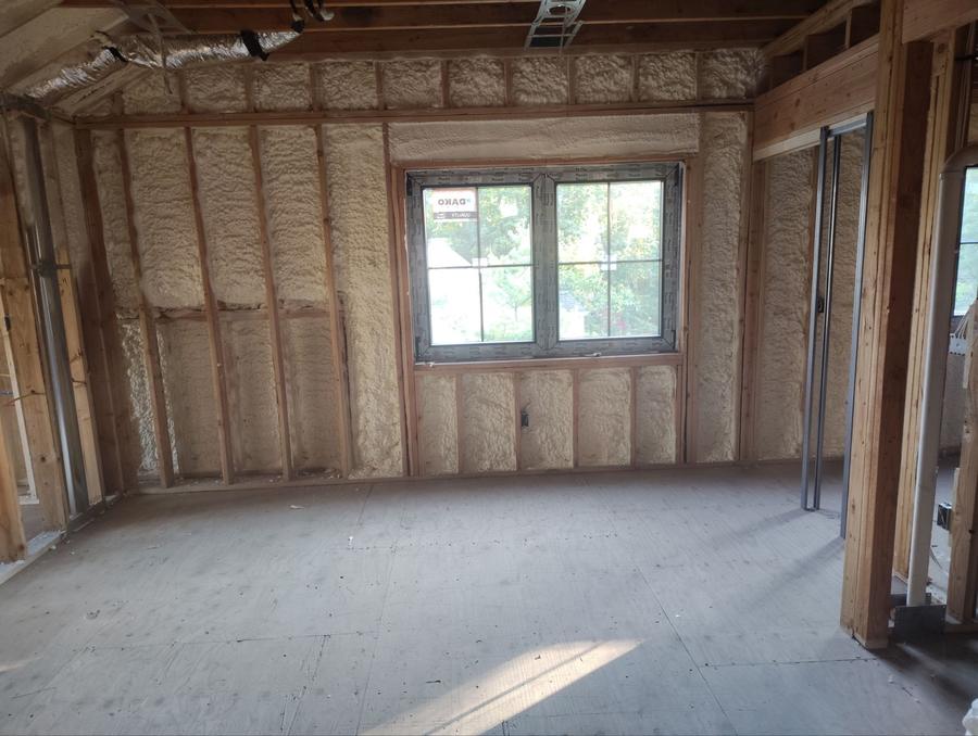 Foamed wall cavities around a double window, Piscataway, NJ