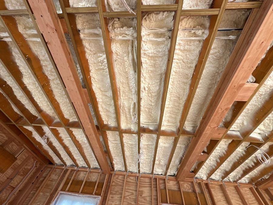 Spray foam sprayed between the ceiling rafters, Southampton, NY