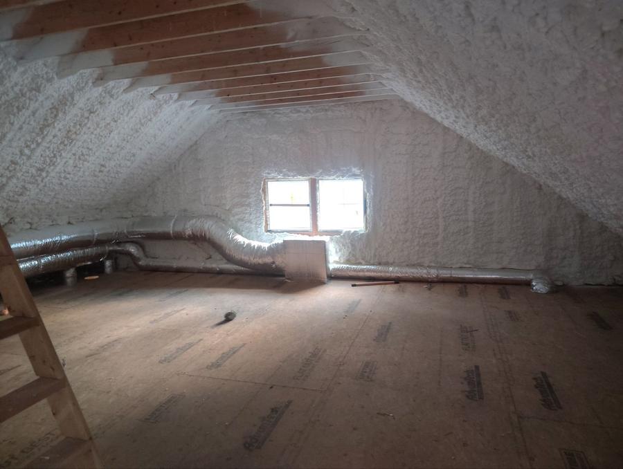 Spray foam covering the attic roofline, Harrison, NY
