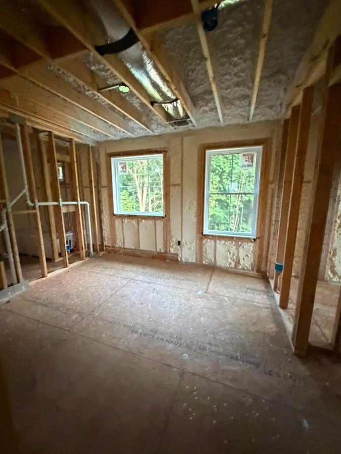 Foamed walls and roof bays in an upper room, Wappingers Falls, NY