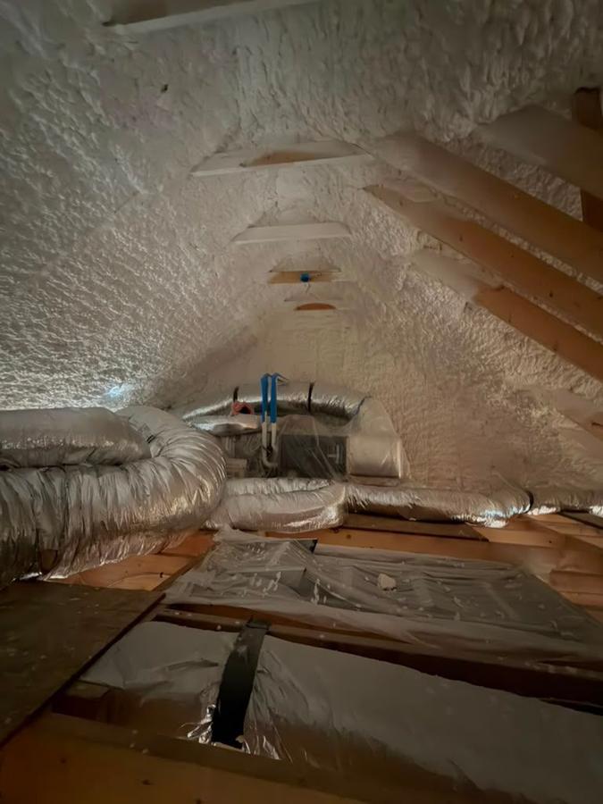 Spray foam covering the attic roofline, Wappingers Falls, NY