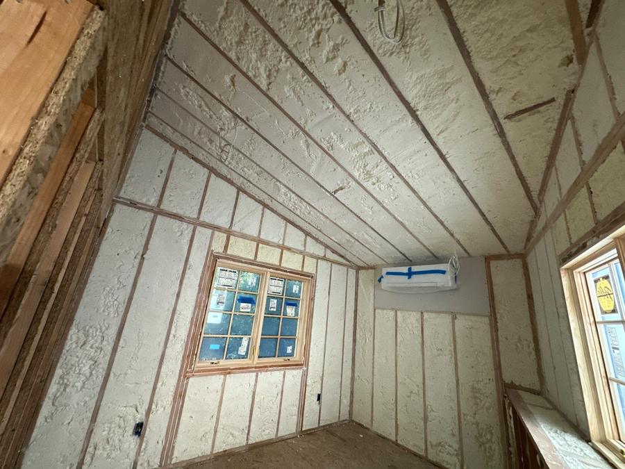 Spray foam covering the sloped ceiling and walls, Bronxville, NY