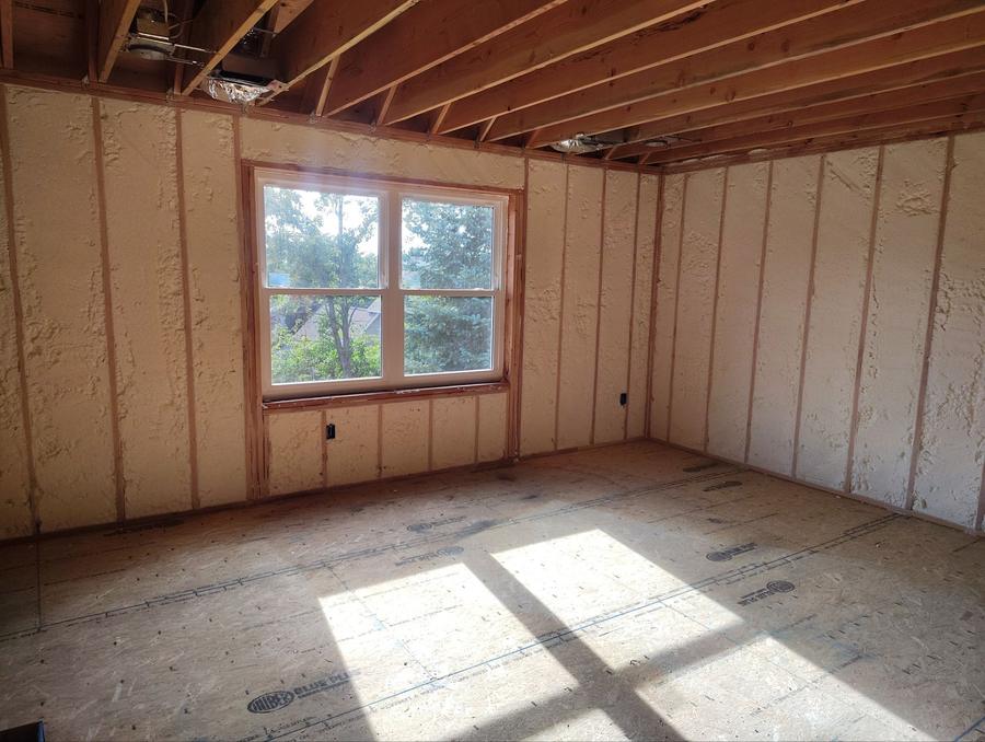 Spray foam filling the exterior walls of a bedroom, Hamburg, NJ