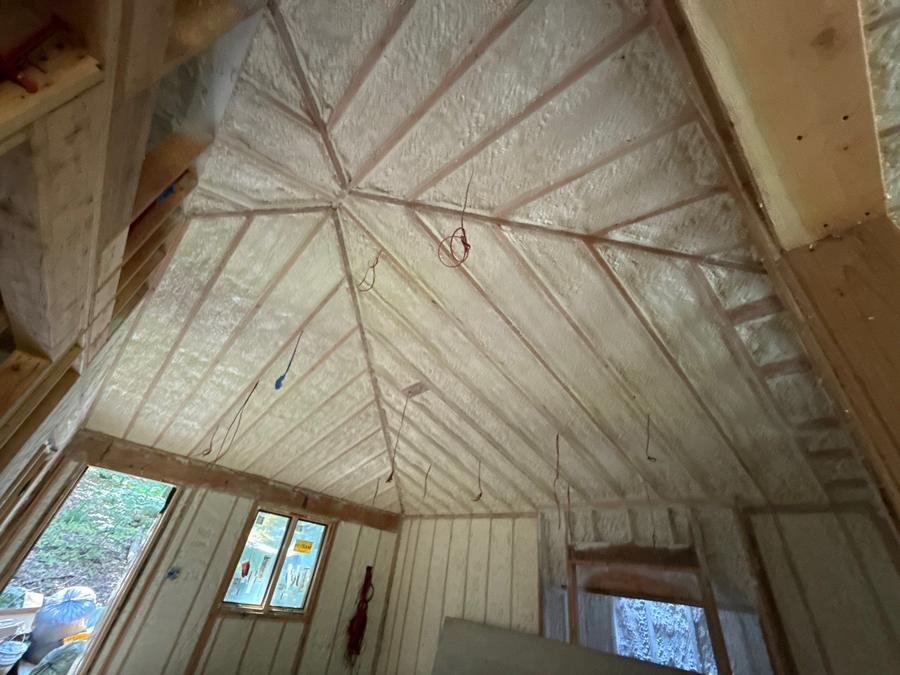 Foam worked into every rafter bay of a hipped cathedral ceiling, New Castle, NY