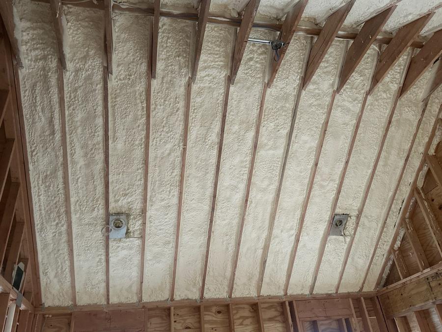 Spray foam filling every bay of a vaulted ceiling, Maplewood, NJ