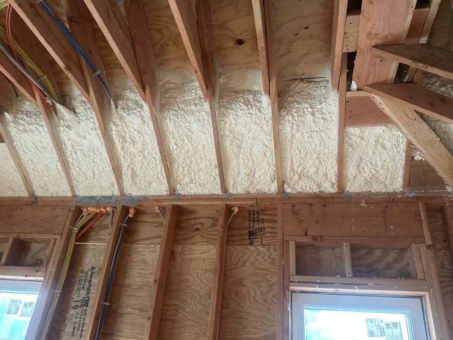 Foamed rafter bays above a framed window wall, Maplewood, NJ