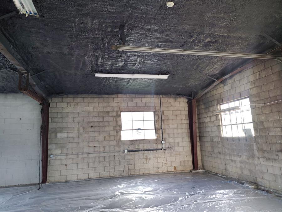 Foamed roof deck above the block walls of the shop, Litchfield, CT