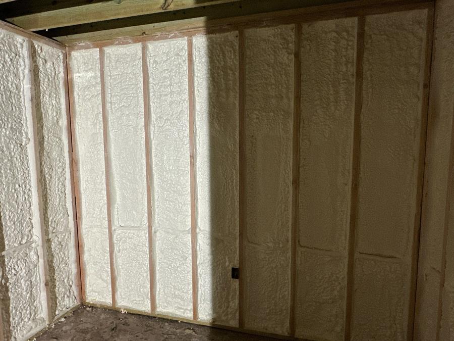 Basement corner walls fully covered in spray foam, Mahwah, NJ