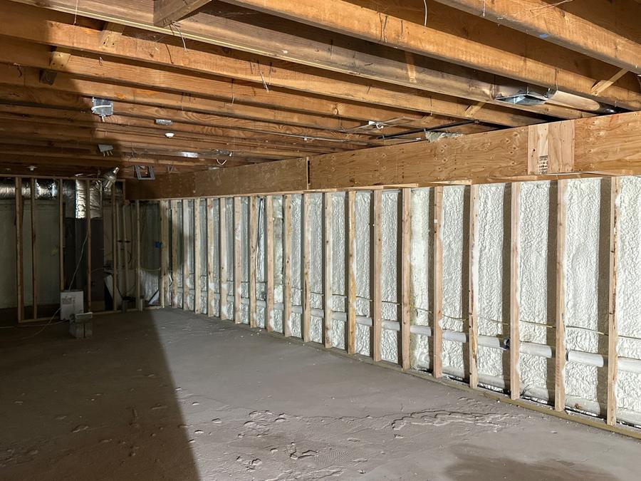 Long run of foamed basement walls along the foundation, Mahwah, NJ